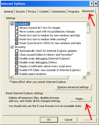 Internet Properties Window