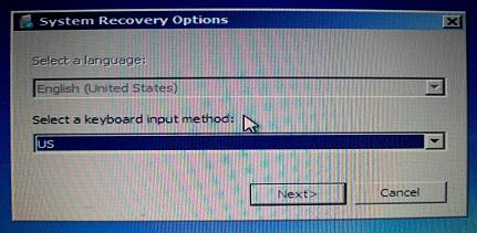Recovery Options Keyboard layout