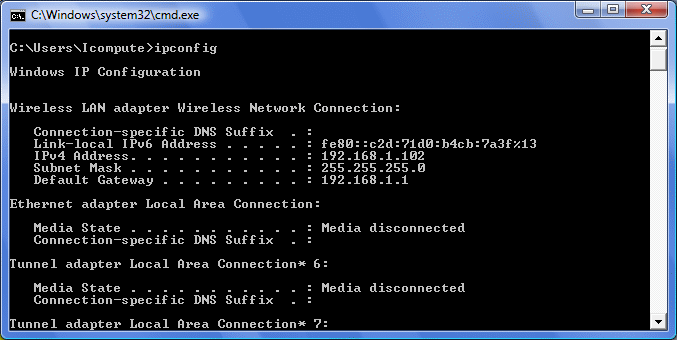 Ipconfig settings